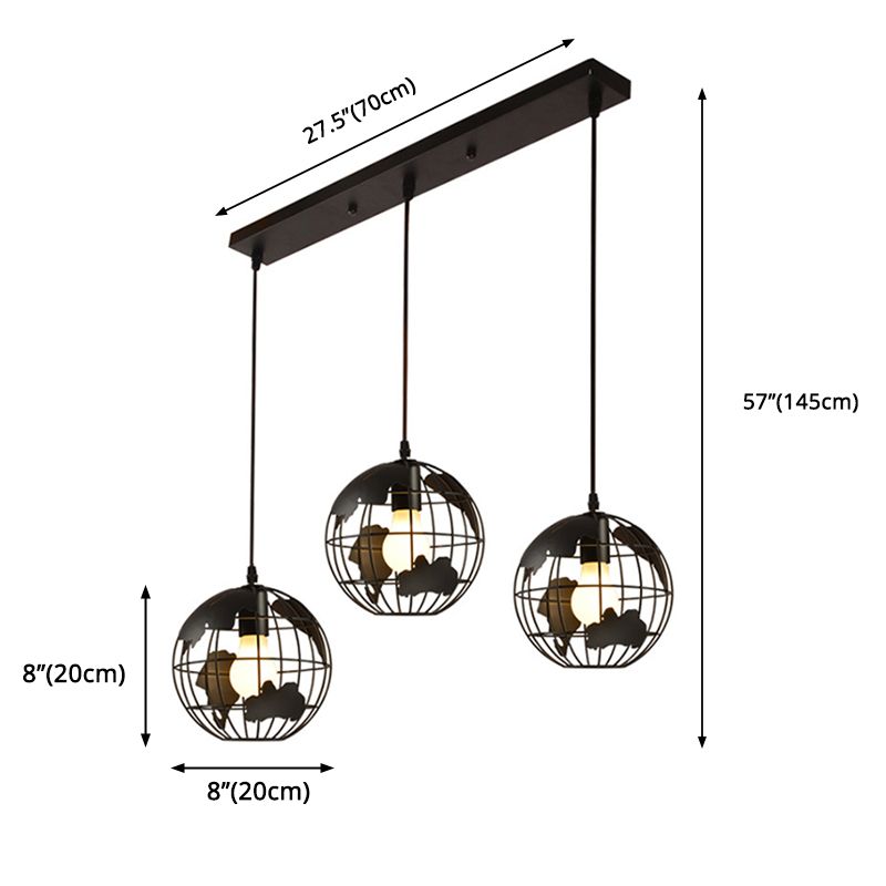 3-Light Ceiling Light, Industrial Style, Earth Shape, with White Ironic Shades