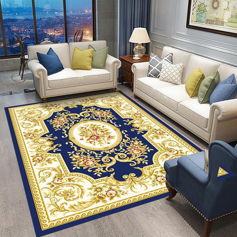 Multi Colored Retro Rug Polyster Flower Printed Area Carpet Non-Slip Washable Stain-Resistant Indoor Rug for Living Room