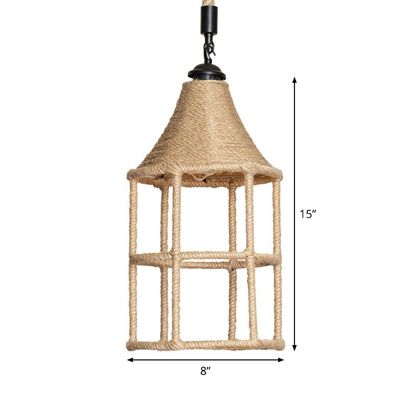 Booth Shaped Dining Room Pendulum Light Rustic Rope 1-Light Brown Suspended Lighting Fixture