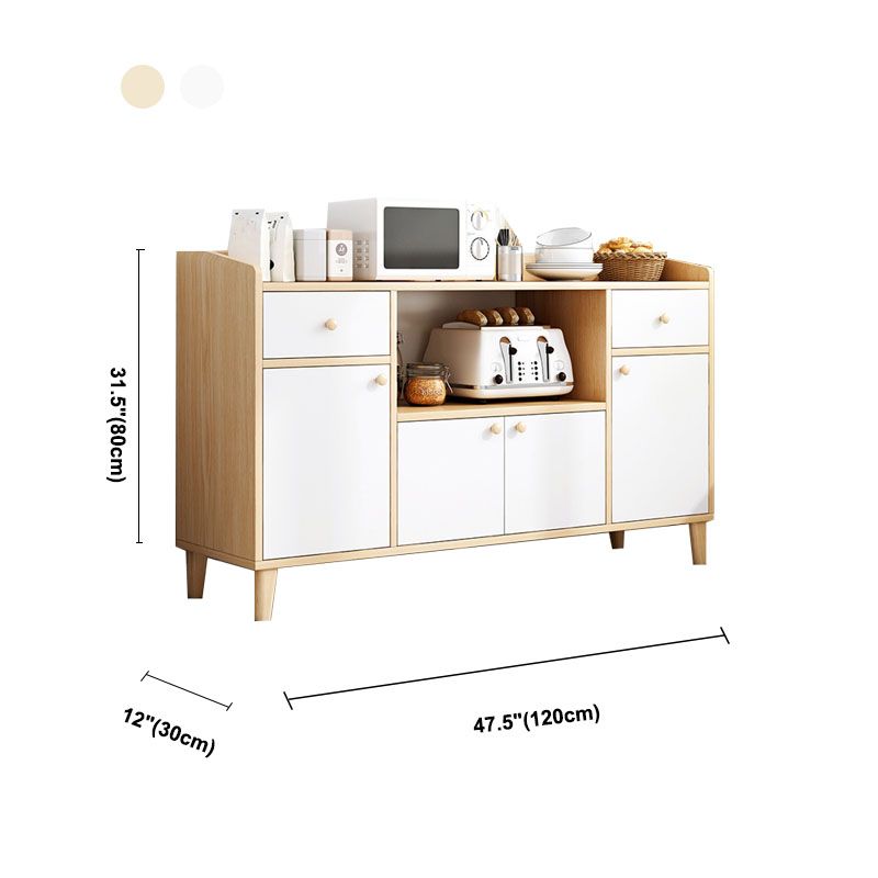 Modern Style Sideboard White Wooden Dining Server with Drawers and Doors