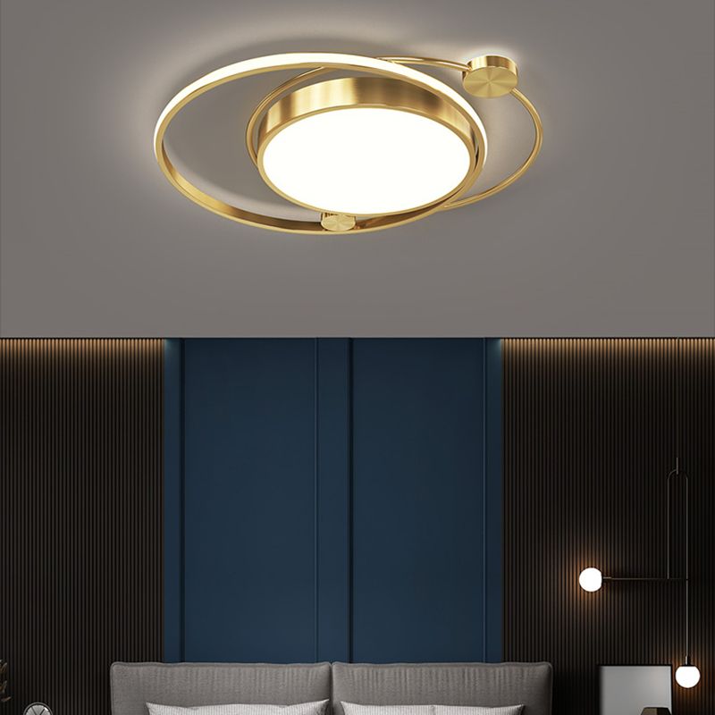 Modern LED Metal Flush Mount Circle Shape Ceiling Lamp with Acrylic Shade for Living Room