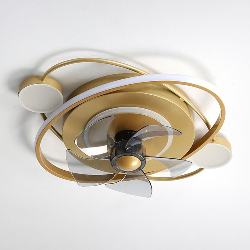 Oval LED Polished Gold Fan Mount Metal and Acrylic Contemporary Ceiling Fan