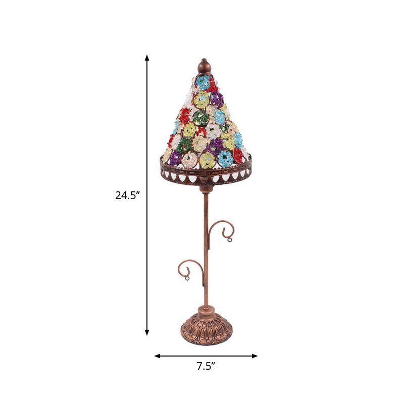 Acrylic Beaded Bell/Star/Cone Night Light Moroccan 1 Light Bedroom Table Lighting with Open Top in Copper