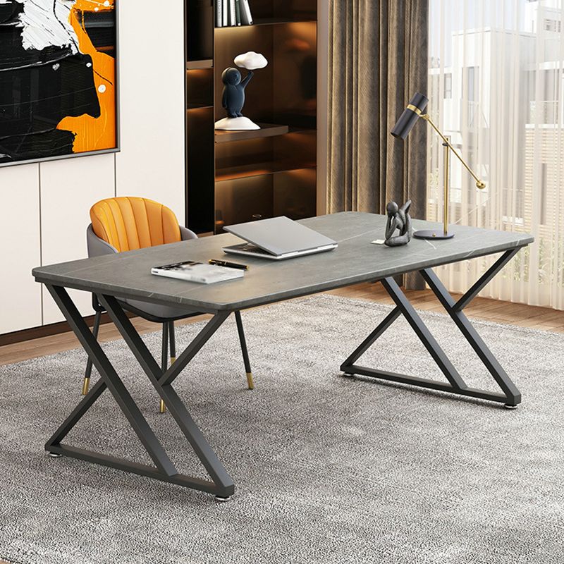 Modern Style Home Office Desk Grey Sintered Stone Rectangular Desk without Chair