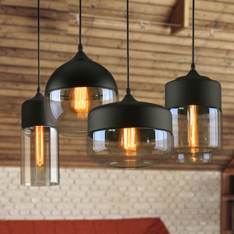 1-Light Clear Glass Pendant Lamp, Contemporary Industrial Hanging Light with Metal Top