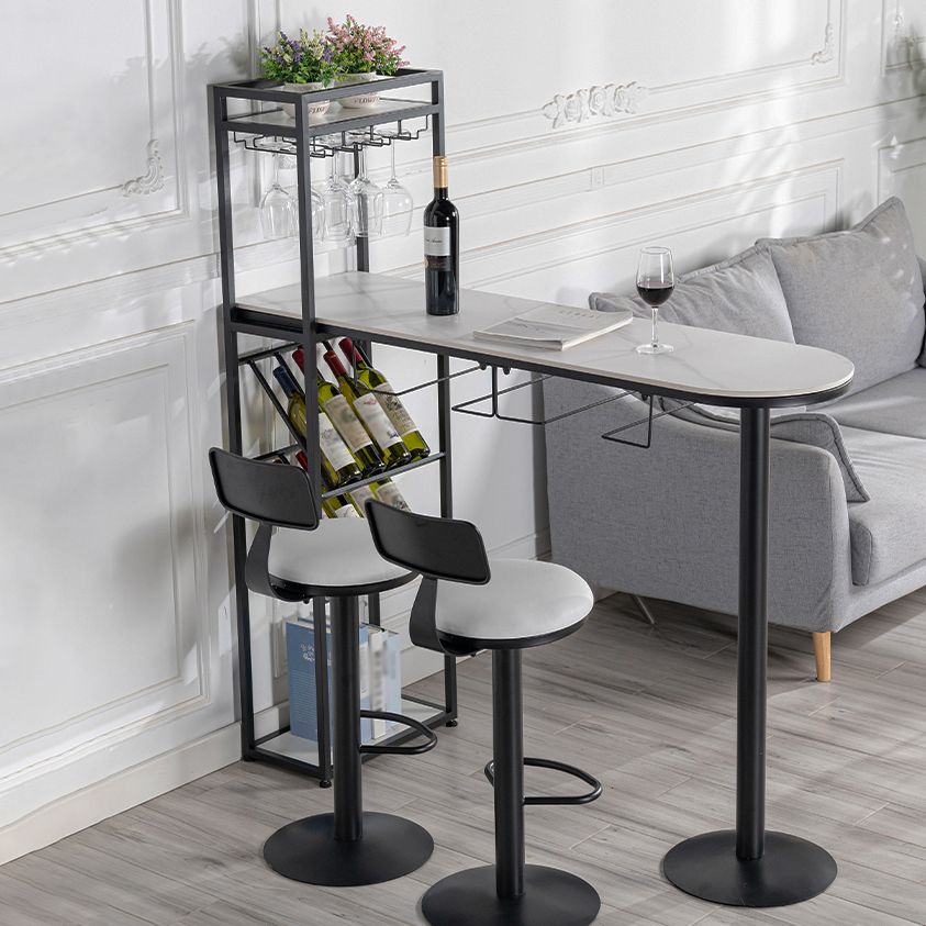 Glam Iron 41.3"H Bar Table White Specialty Top Indoor Bistro Table with Wine Rack