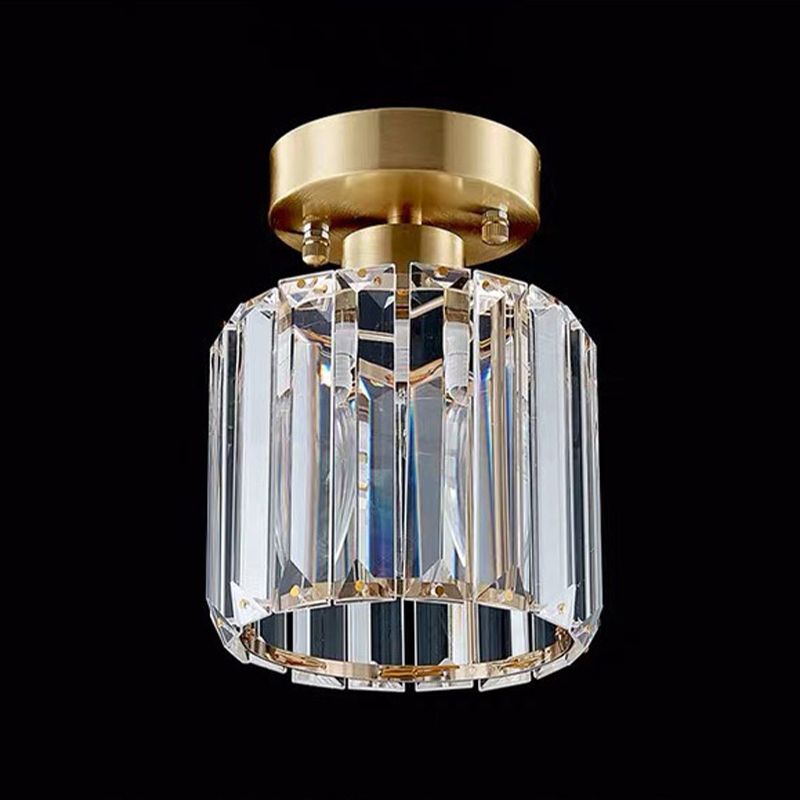 Modern Style Flush Mount 1 Light Crystal Ceiling Light in Gold for Aisle