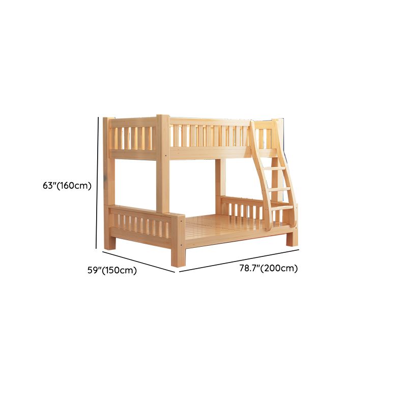 Modern Solid Wood Bunk Bed Natural Kid Bed with Stairway and Guardrail