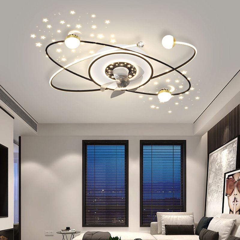 Contemporary White/Golden/Black Ceiling Fan Lamp LED Unique Ceiling Fan Light for Bedroom