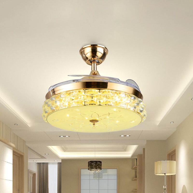 Circular Crystal Semi Flush Light Fixture Minimalist Hall 42.5" Wide LED Ceiling Fan with 3 Clear Blades