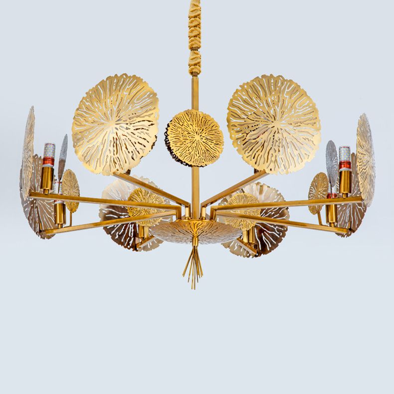 Postmodern Style Metal Chandelier Light Fixture Gold Lotus Leaf Shape Pendant Light