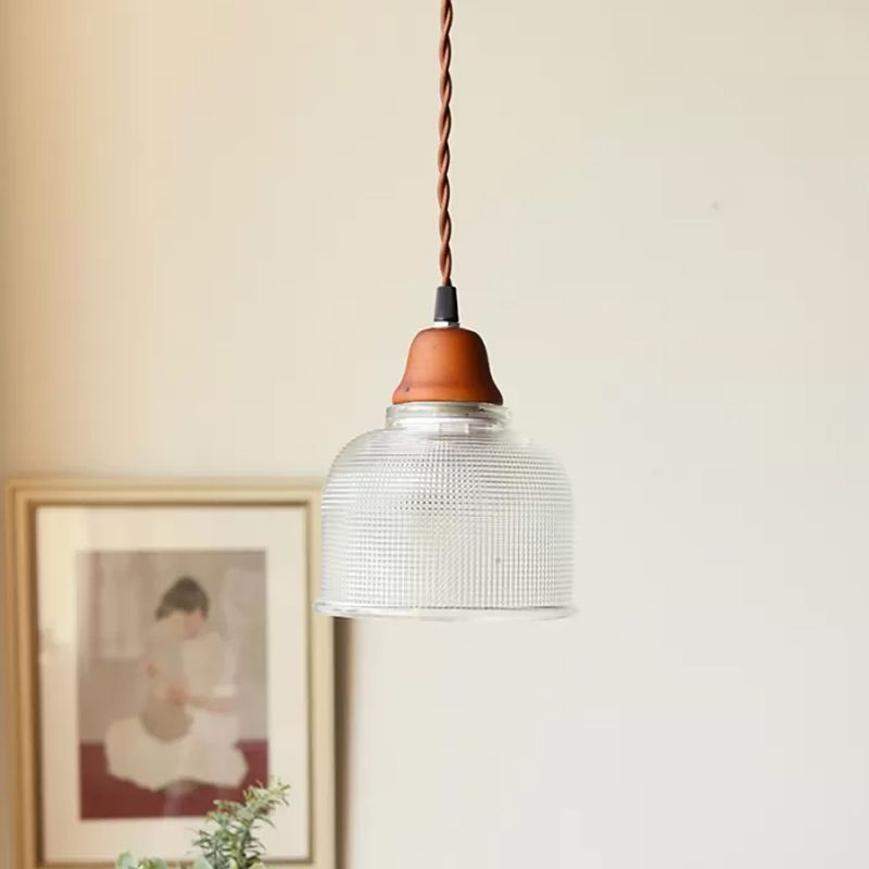 Countryside Bowled Suspension Pendant 5.5"/10.5" Wide 1 Bulb Clear Grid Glass Ceiling Light Fixture in White