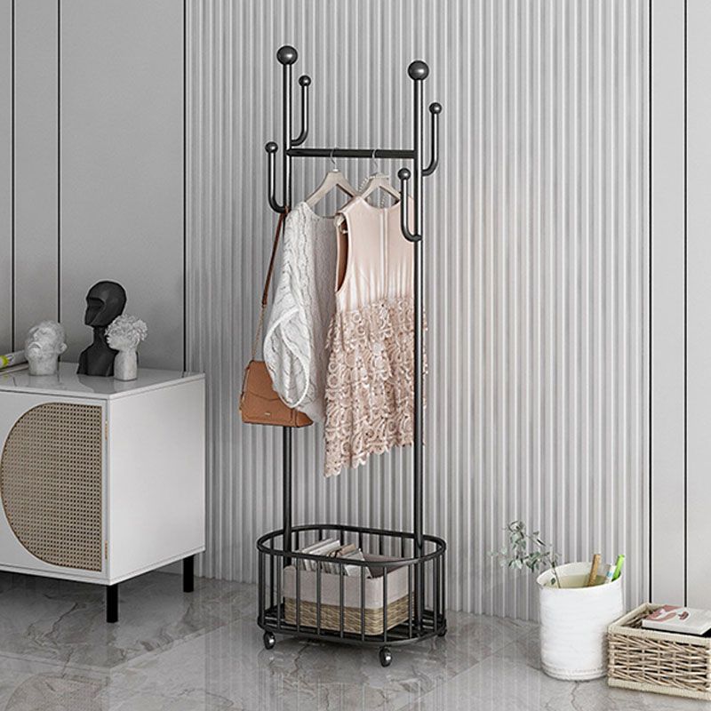 Modern Metal Entry Hall Tree Storage Bench Hooks Free Standing Coat Hanger