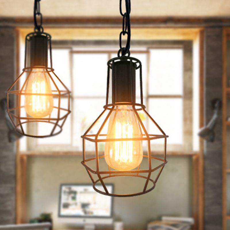 Globe Metal Ceiling Pendant Industrial 1 Light Living Room Hanging Light in Rust/Black