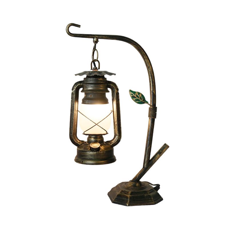 Brass/Copper Kerosene Table Light Warehouse Opal Glass 1 Light Bedroom Desk Lighting with Metal Base