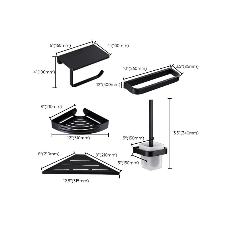 Contemporary Style Black Bathroom Accessory Set Metal Towel Bar