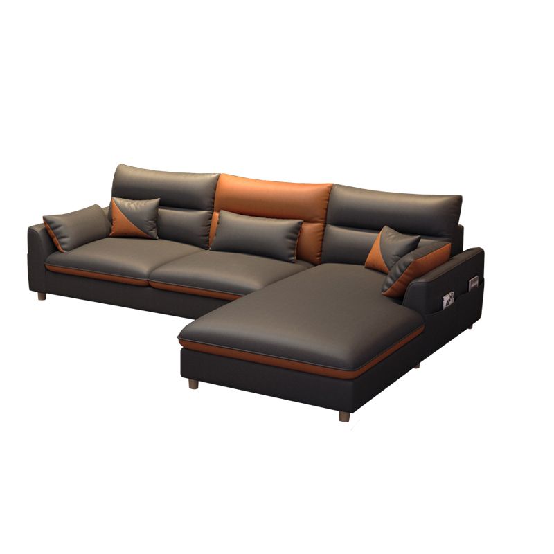 Faux Leather Square Arm Sectional Modern Stain-Resistant Sofa and Chaise for Apartment