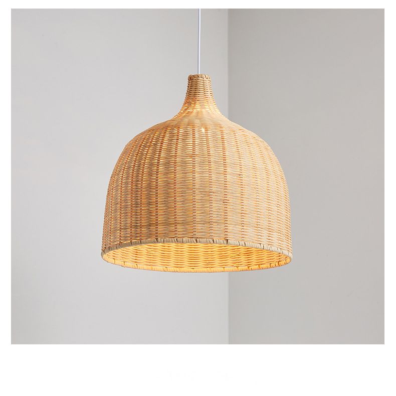 Lampada a sospensione cupola investita a mano in bambù cinese Bamboo tavolo da pranzo a bulba Luce a soffitto in beige