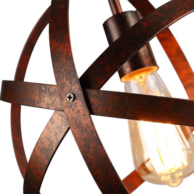 Globe Metal Cage Hanging Pendant Light Industrial Style Lighting Fixture for Cafe Shop Restaurants