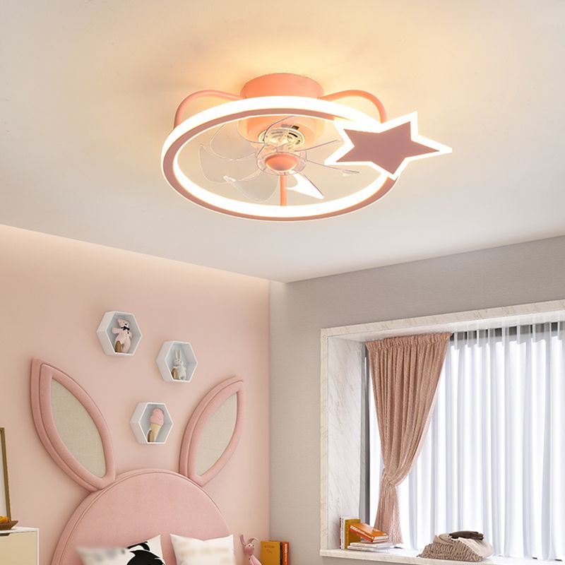 Éclairage de ventilateur de plafond circulaire rose dessin animé en acrylique LED semi-chasse monture pour la chambre pour enfants