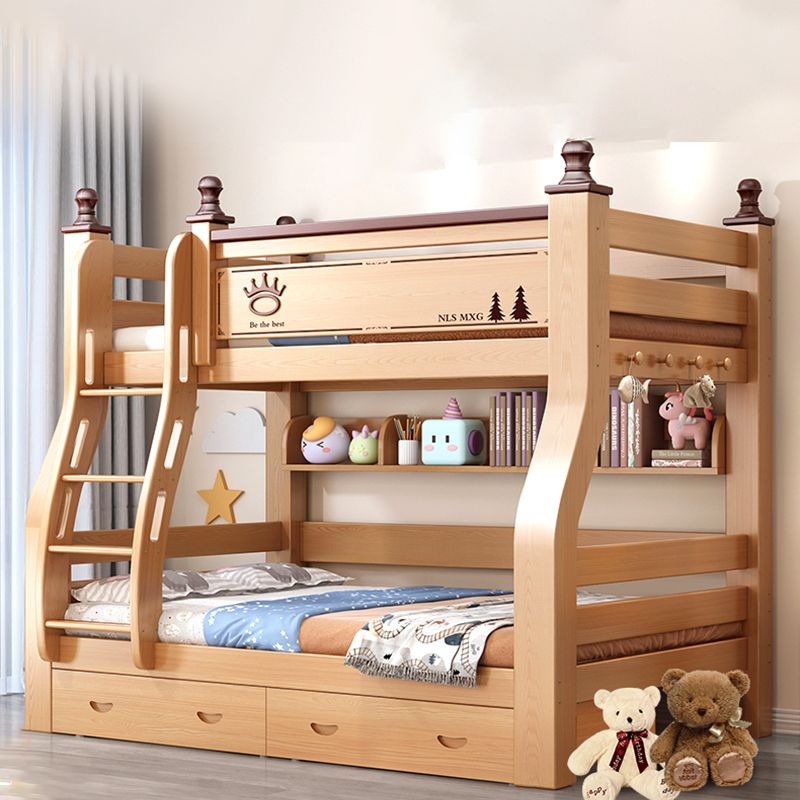 Natural Solid Wood Bunk Bed Storage No Theme Kids Bed with Mattress