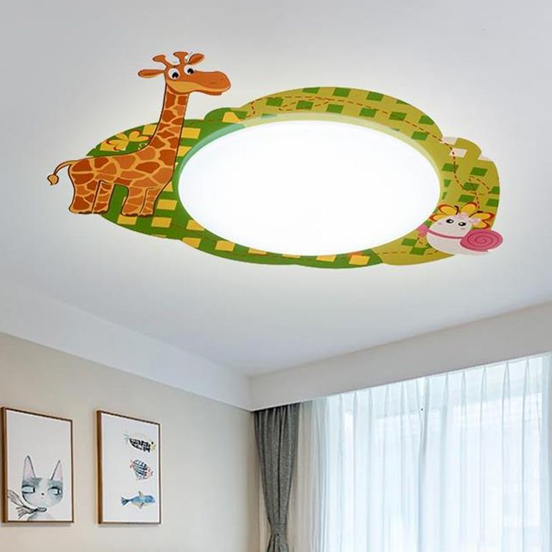 Lovely Green Ceiling Fixture Giraffe & Snail Acrylic Flush Mount Light for Study Room