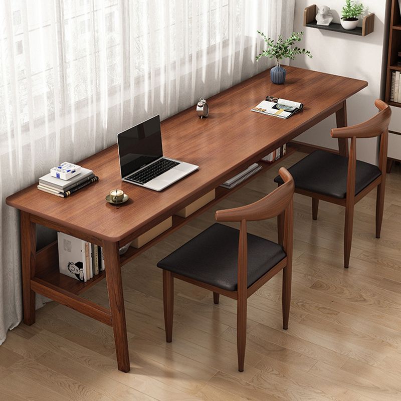 Contemporary Engineered Wood Writing Desk H-Shape Office Desk with Wood Legs