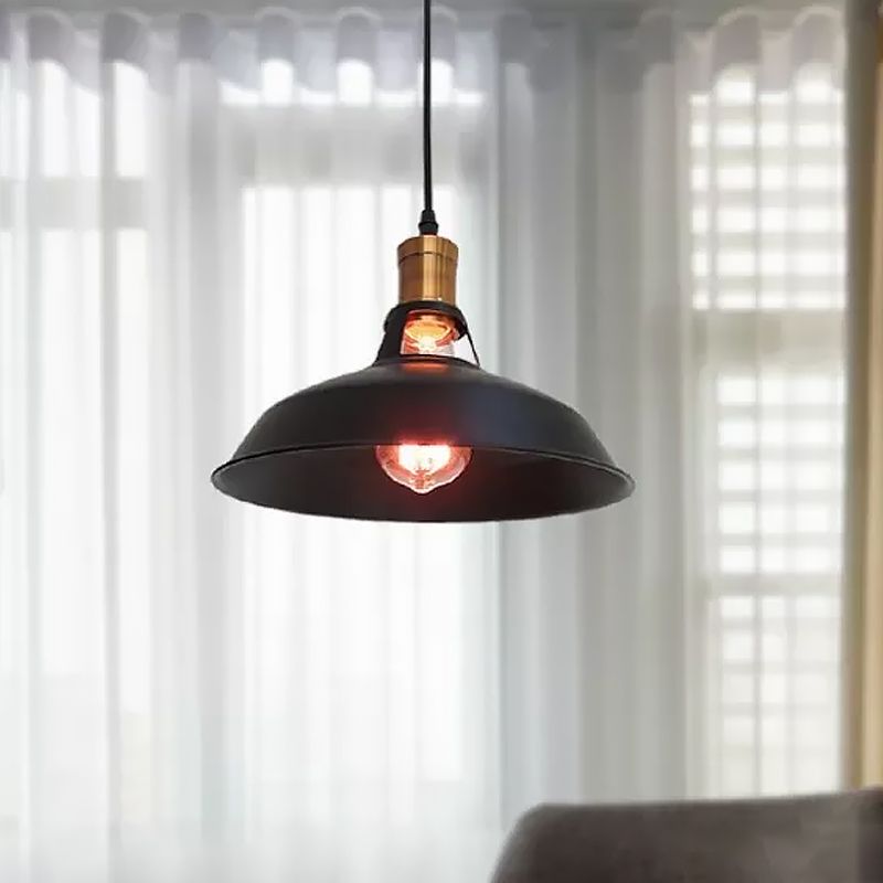 Schuurschaduw woonkamer hanglamp lichte boerderij ijzer 1-licht zwart/wit hangende lamp met geventileerde aansluiting