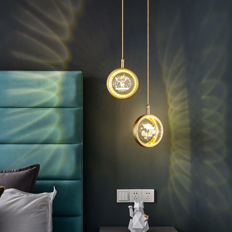 Round Shape Metal Hanging Ceiling Light Modern Style 1 Light Pendant Light Fixture in Gold