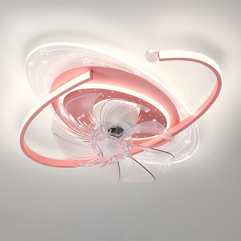 Pink/Blue Ceiling Fan Light Children 7-Blade LED Fan with Light for Bedroom