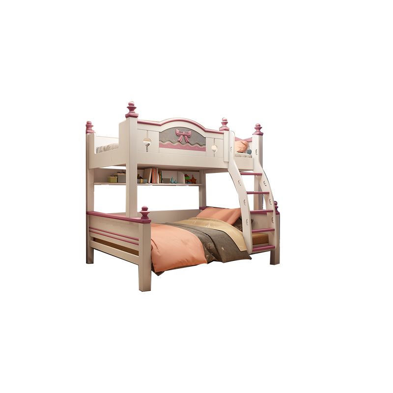 White Wood Standard Bunk Bed with Trundle Nordic Mattress Included High Bunk Bed for Girls