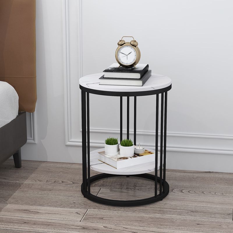 Stone Accent Table Nightstand Open Storage Nightstand for Bedroom