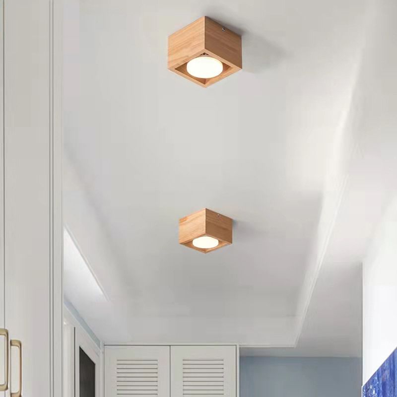 Modernism 1/2/4-Light Beige/Brown Flush Mount Lighting Wooden Ceiling Light