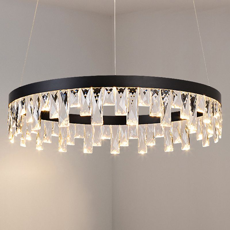 Round Crystal Chandelier Contemporary 1/2/3-Light Black LED Pendant Light Fixture for Restaurant