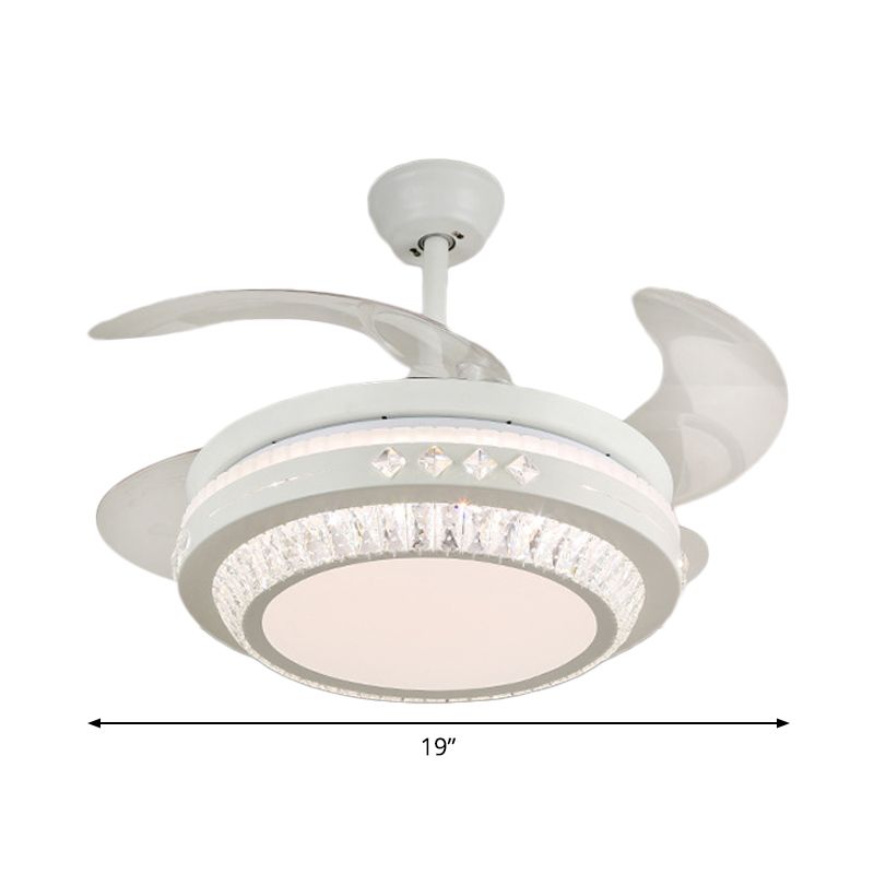 Simple 19" Wide LED Semi Flush Ceiling Light White Round Pendant Fan Lamp with Acrylic Shade, 4 Blades