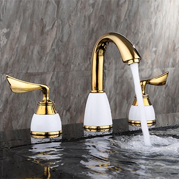 Glam Widespread Sink Faucet Lever Handles 3 Holes Solid Brass Faucet