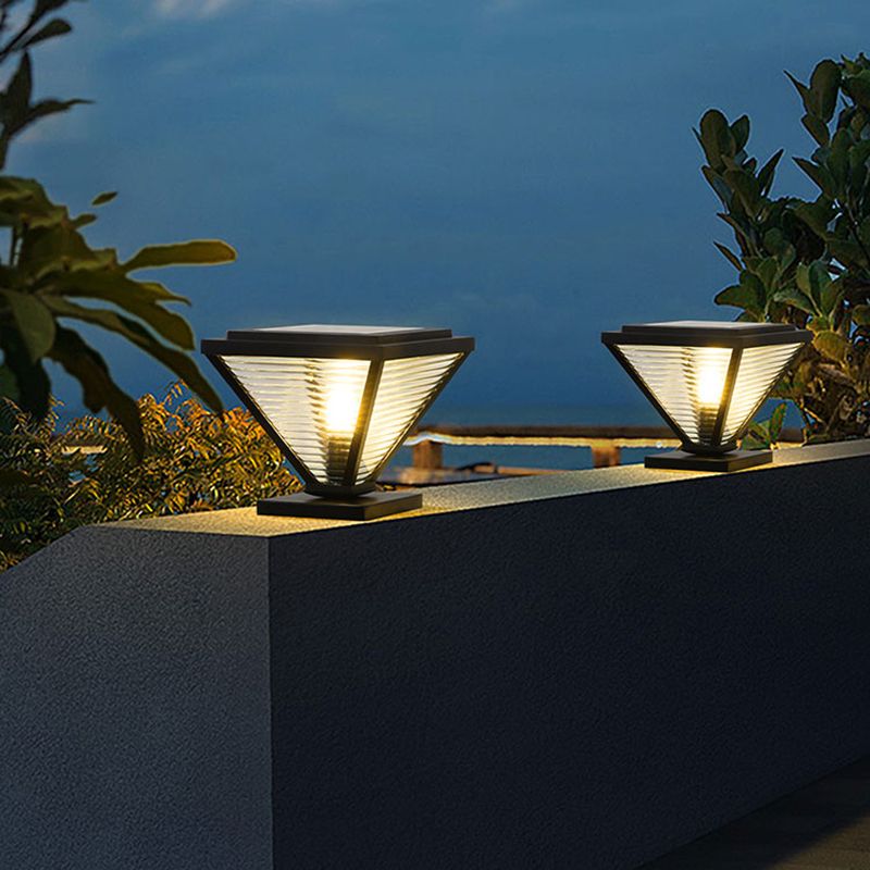 Metal Cone Shape Outdoor Lights Modern Style 1 Light Solar Pillar Lamp in Black