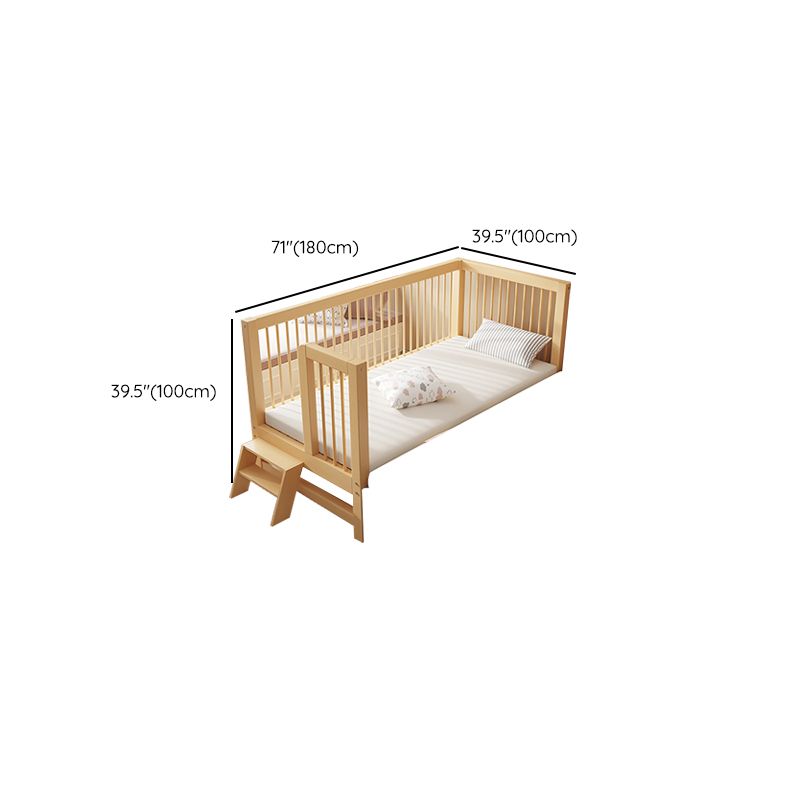 Contemporary Solid Wood Nursery Bed with Guardrail in Natural