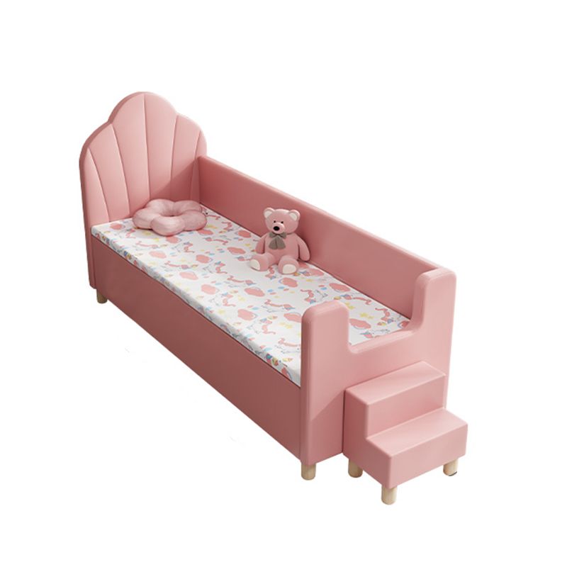 Scandinavian Bed, Pink Solid Wood Panel Bed Frame with Upholstered Headboard