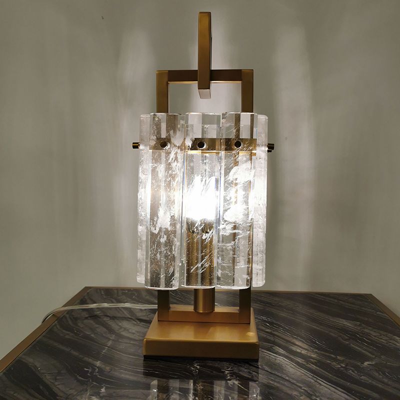 Gold Rectangular Desk Light Modernism 1 Head Beveled Crystal Nightstand Lamp for Bedroom