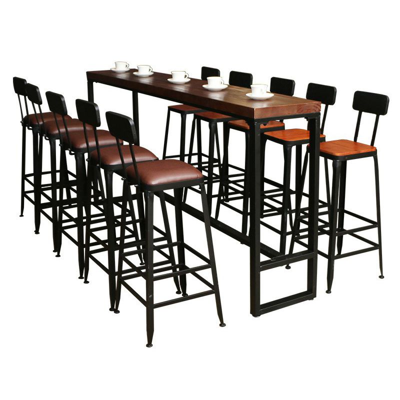 Pine Wood Bar Dining Table Industrial Rectangle Bar Table with Trestle for Dining Room