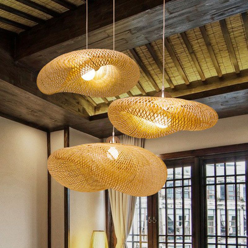 Twisted Pendant Light Contemporary Bamboo Single-Bulb Restaurant Suspension Light in Wood