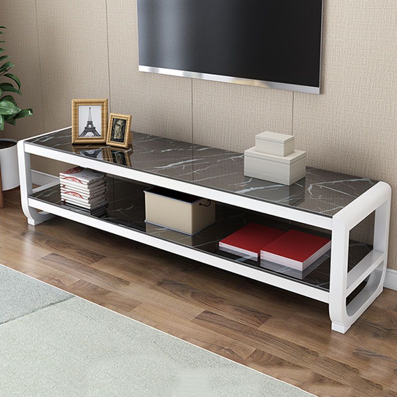 Glam Glass Top Media Console TV Stand Open Shelving TV Stand Console