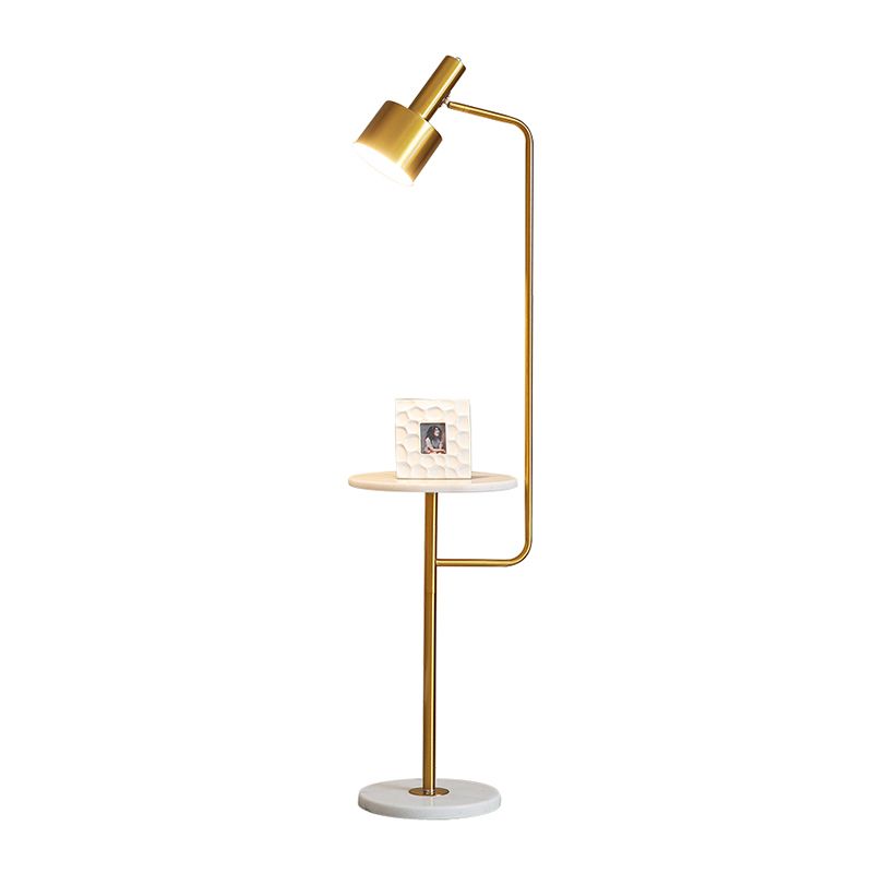 Metallic Flashlight Shaped Stand Up Lamp Post-Modern Single Bedside Floor Lighting with Tray and Marble Base