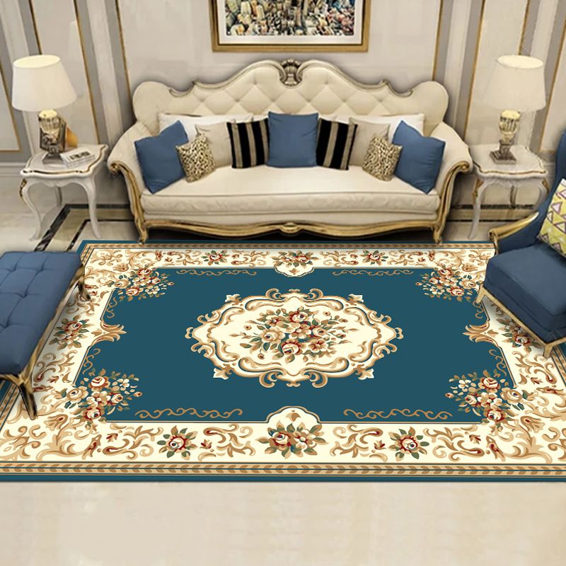 Navy Traditioneel gebied Rug medaillon patroon polyester gebied tapijt vlekbestendig tapijt voor woningdecoratie