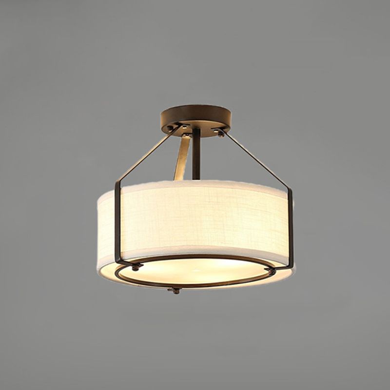 Fabric Drum Semi Flush Mount Light Simplicity Semi Flush Ceiling Light in Beige