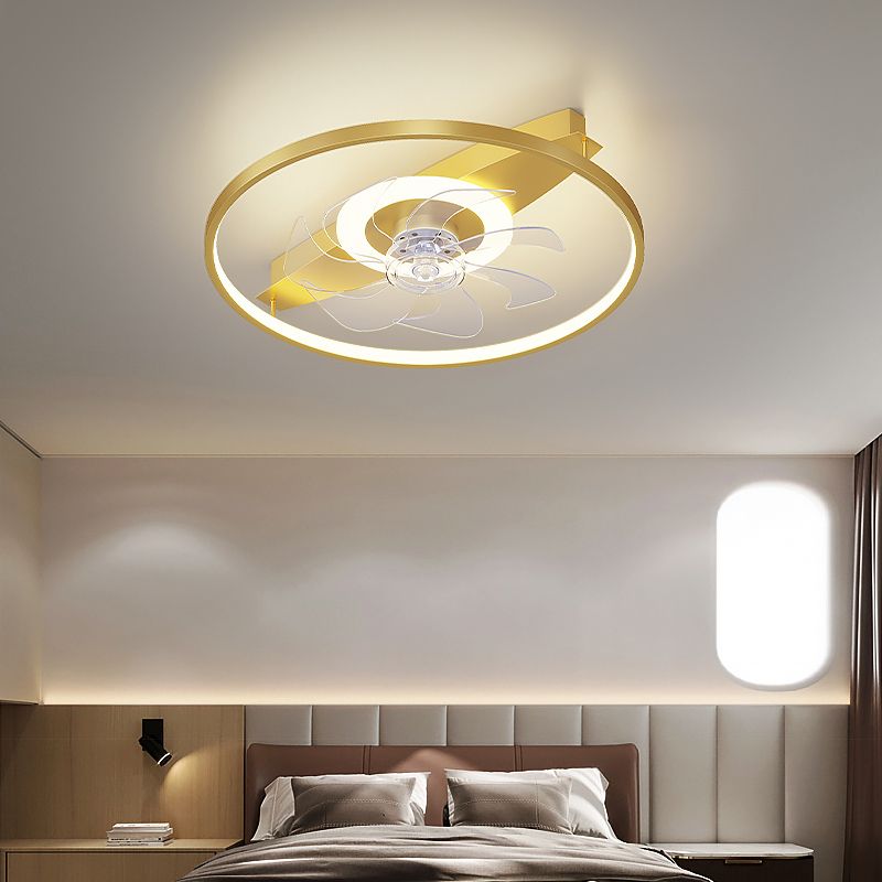 Modern Simple Style Aluminum Ceiling Fan Lamp Geometry LED Ceiling Fan Light for Bedroom