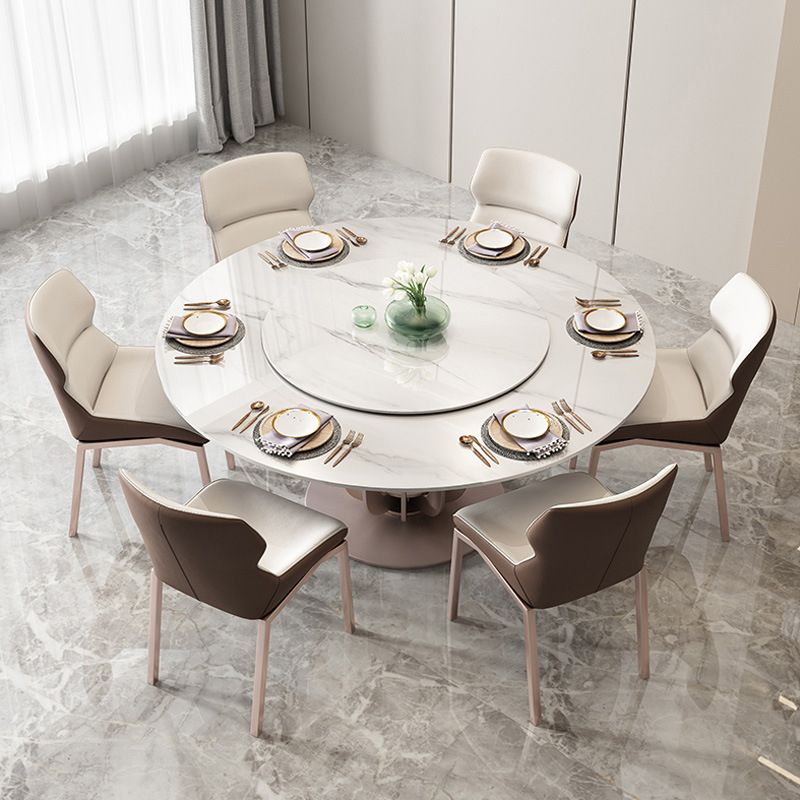 1/4/5/7 Pieces Dining Chairs Set Round Dining Table Set with Sintered Stone Top