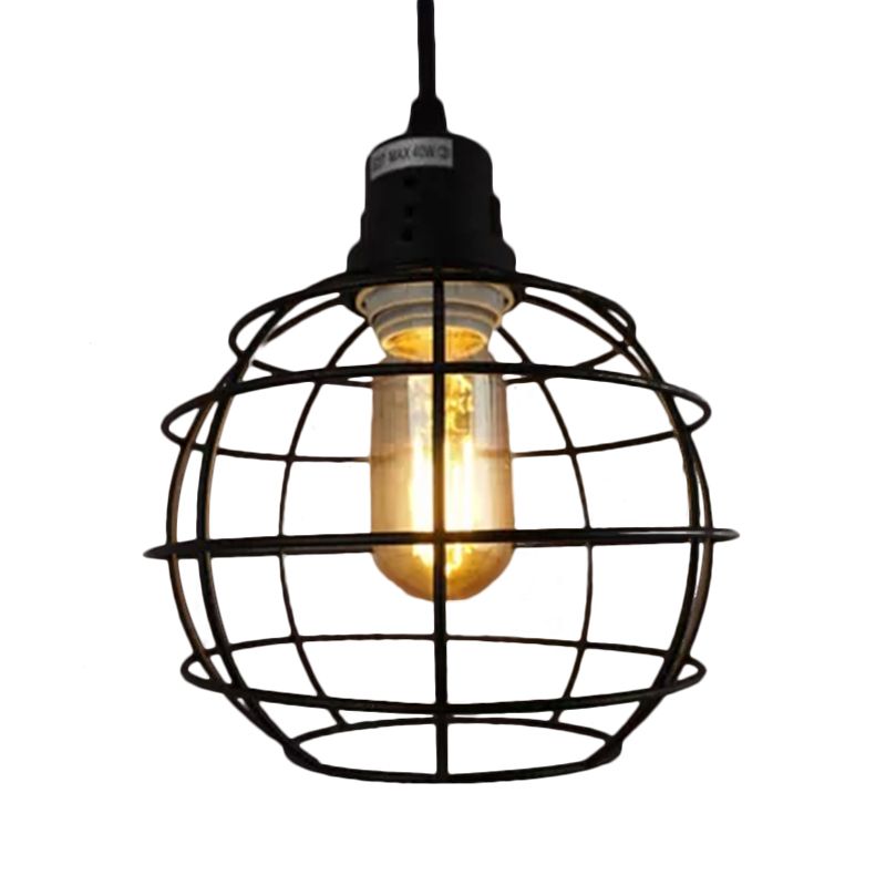 1 Light Metal Pendant Lamp Nautical Stylish Black Global Shade Balcony Hanging Light Fixture