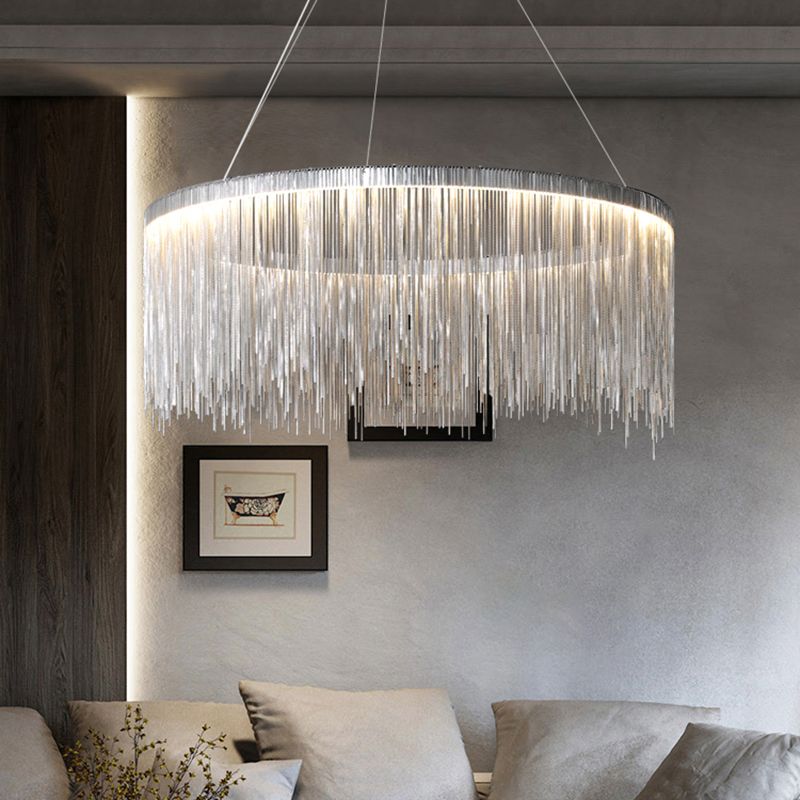 Silver Geometric Pendant Light in Modern Luxury Style Aluminium Tassel Ceiling Light for Commercial Place